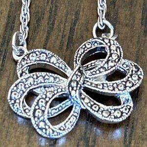Vintage Signed Avon Silvertone Marcasite Bow Necklace